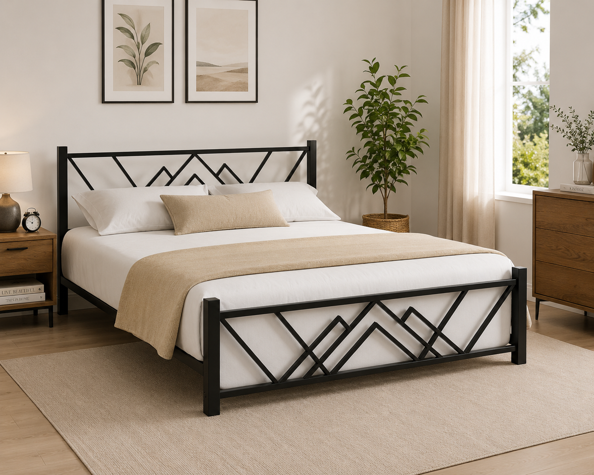 ANISHWAR King Size Metal Bed | Premium Iron Bed with Elegant Curved Design