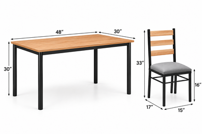 4 Seater Dining Table Set for Home | 48 × 30 Inch Wooden Finish Dining Table with 4 Grey Cushioned Chairs | Strong Black Metal Frame | Modern Dining Set for 4