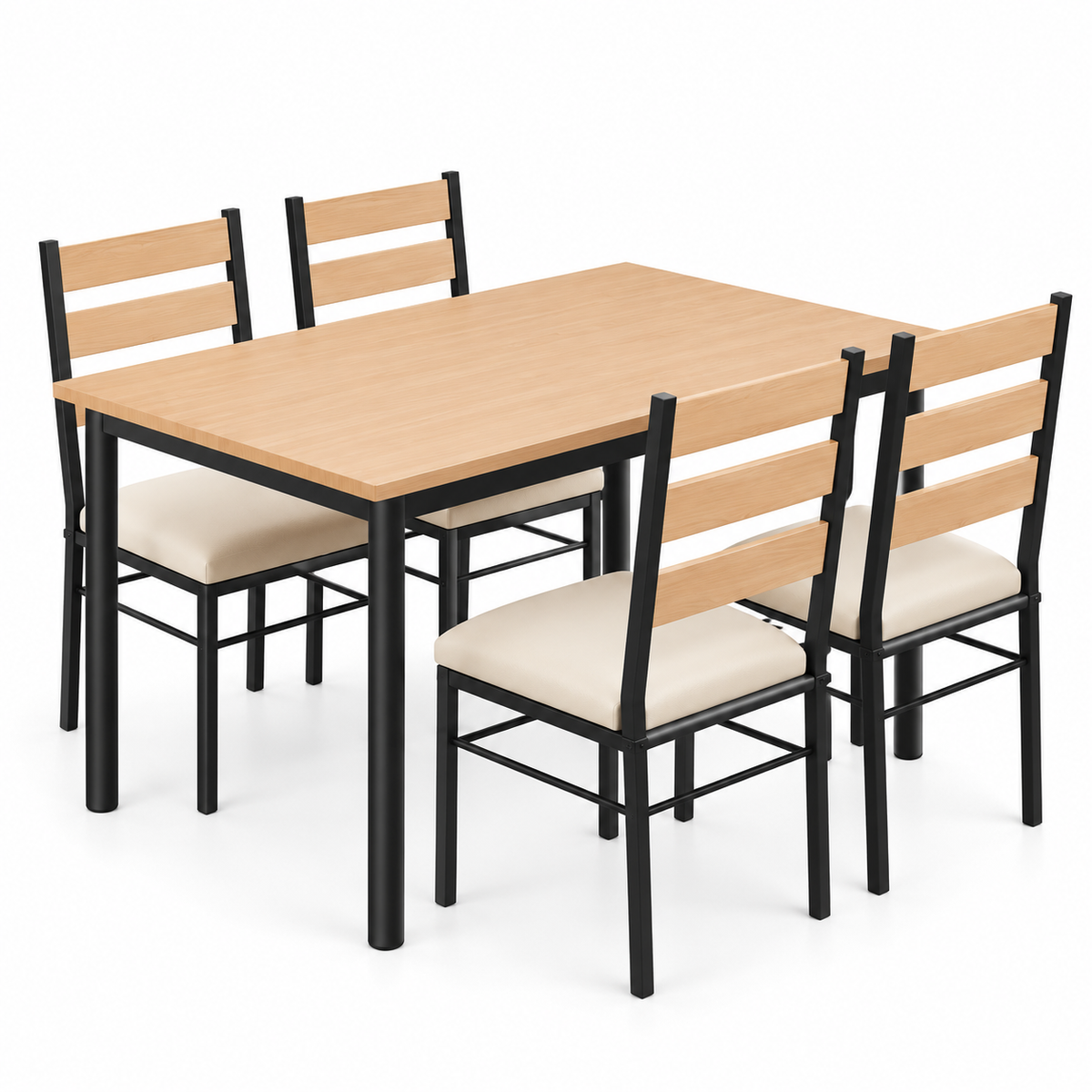 4 Seater Dining Table Set for Home | 48 × 30 Inch Dining Table with 4 Cushioned Chairs | Wooden Finish Table with 2 Inch Round Metal Frame | Modern Dining Set for 4