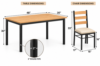 4 Seater Dining Table Set for Home | 48 × 30 Inch Dining Table with 4 Cushioned Chairs | Wooden Finish Table with 2 Inch Round Metal Frame | Modern Dining Set for 4