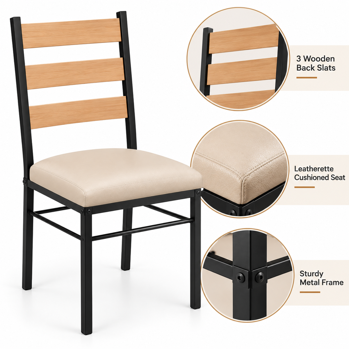 4 Seater Dining Table Set for Home | 48 × 30 Inch Dining Table with 4 Cushioned Chairs | Wooden Finish Table with 2 Inch Round Metal Frame | Modern Dining Set for 4