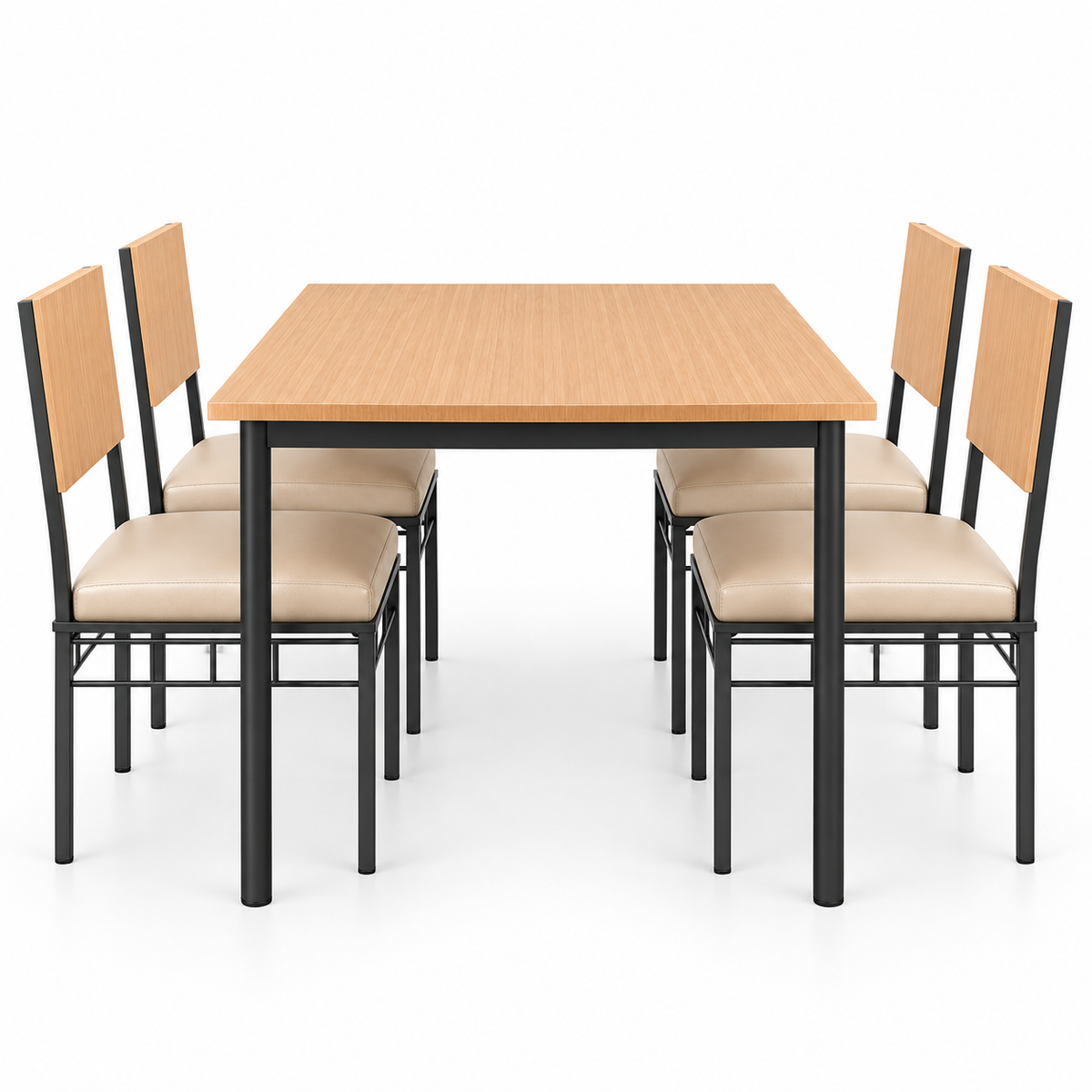 4 Seater Dining Table Set for Home | 48 × 30 Inch Dining Table with 4 Cushioned Chairs | Modern Wooden Finish Table with Strong Metal Frame | Dining Set for 4