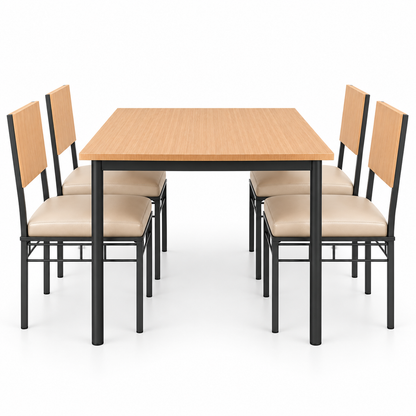 4 Seater Dining Table Set for Home | 48 × 30 Inch Dining Table with 4 Cushioned Chairs | Modern Wooden Finish Table with Strong Metal Frame | Dining Set for 4