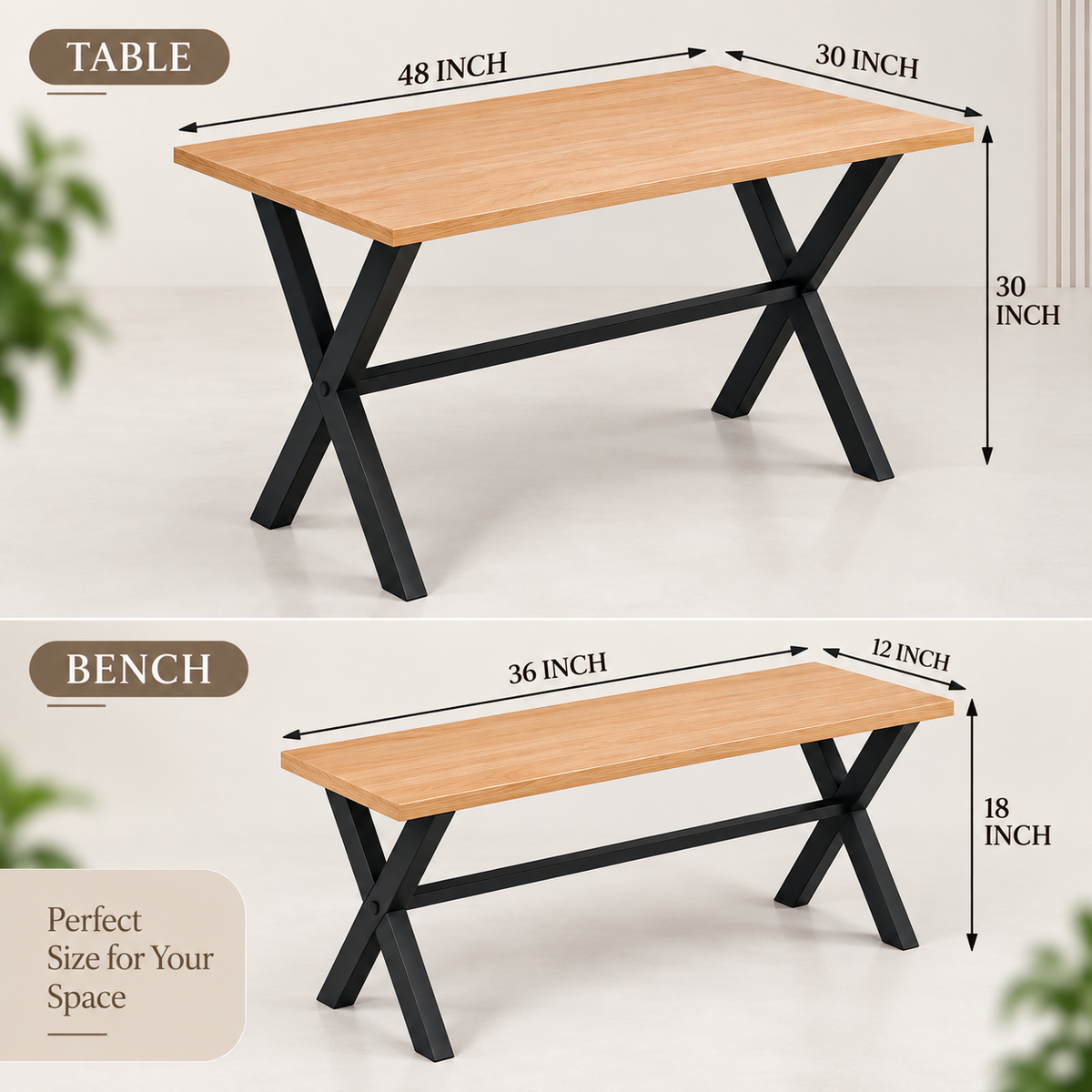 ANISHWAR 4 Seater Dining Set with Bench | Modern Metal Frame Dining Table Set