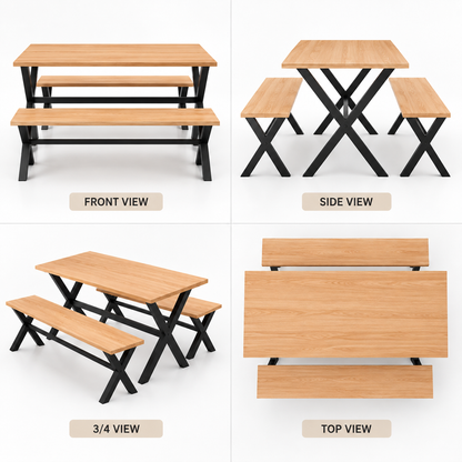 ANISHWAR 4 Seater Dining Set with Bench | Modern Metal Frame Dining Table Set