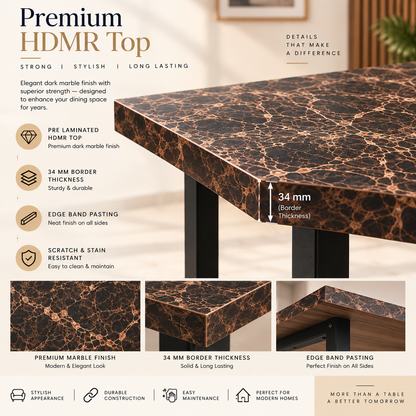 ANISHWAR 4 Seater Dining Table Set with 4 Cushioned Chairs | 48 × 30 × 30 Inch Dining Table | Premium MDF Marble Finish Top | Strong Metal Frame