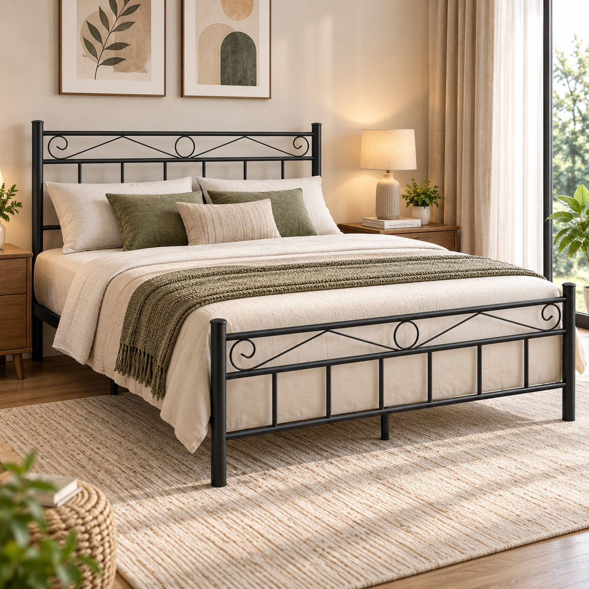 ANISHWAR King Size Metal Bed for Bedroom | 72 × 78 Inch King Bed Frame | Strong Metal Construction with Stylish Decorative Headboard & Footboard | Modern Double Bed for Home