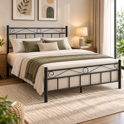 ANISHWAR King Size Metal Bed for Bedroom | 72 × 78 Inch King Bed Frame | Strong Metal Construction with Stylish Decorative Headboard & Footboard | Modern Double Bed for Home
