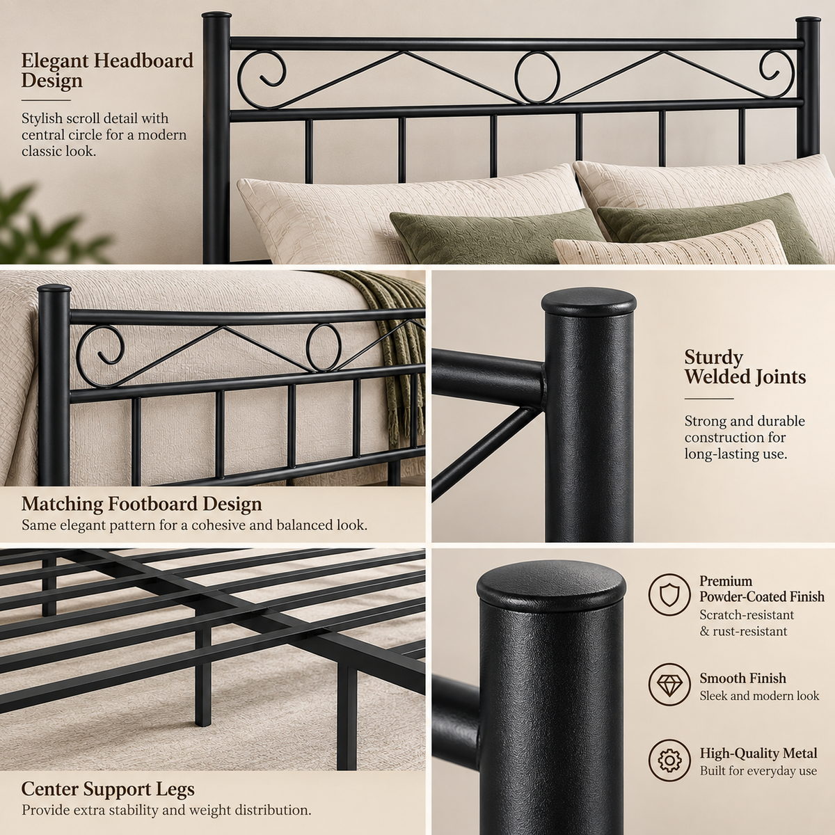 ANISHWAR King Size Metal Bed for Bedroom | 72 × 78 Inch King Bed Frame | Strong Metal Construction with Stylish Decorative Headboard & Footboard | Modern Double Bed for Home