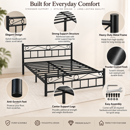 ANISHWAR King Size Metal Bed for Bedroom | 72 × 78 Inch King Bed Frame | Strong Metal Construction with Stylish Decorative Headboard & Footboard | Modern Double Bed for Home