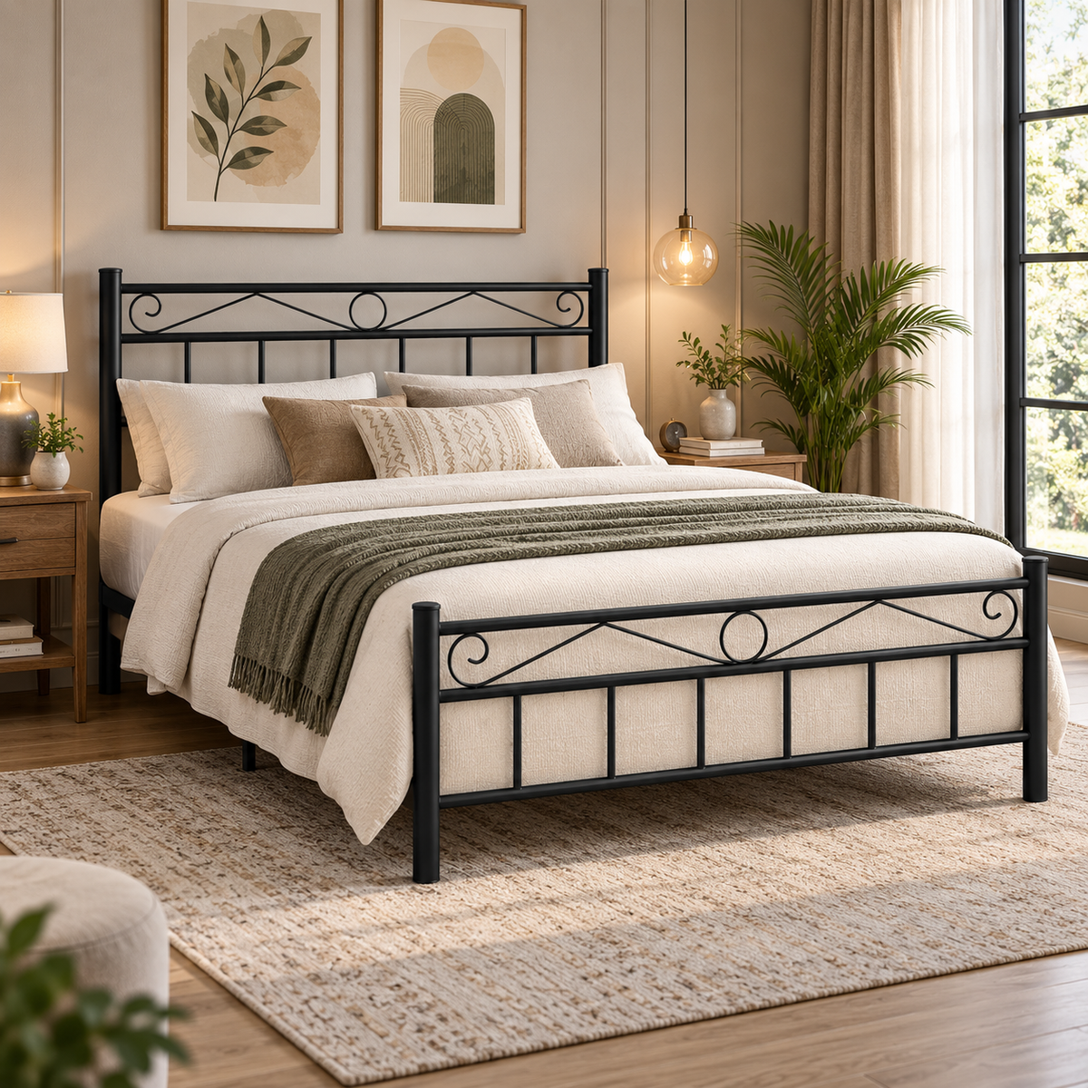 ANISHWAR King Size Metal Bed for Bedroom | 72 × 78 Inch King Bed Frame | Strong Metal Construction with Stylish Decorative Headboard & Footboard | Modern Double Bed for Home