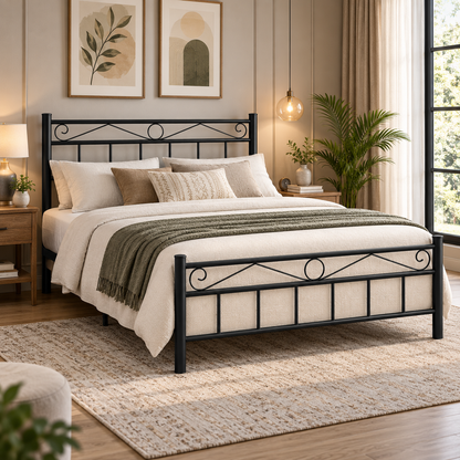 ANISHWAR King Size Metal Bed for Bedroom | 72 × 78 Inch King Bed Frame | Strong Metal Construction with Stylish Decorative Headboard & Footboard | Modern Double Bed for Home