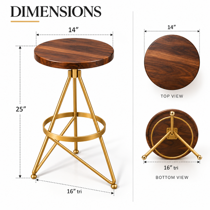 ANISHWAR Round Side Table | 25 Inch Golden Metal Frame with Wooden Finish MDF Top | Modern Accent Table for Living Room, Bedroom & Home Decor