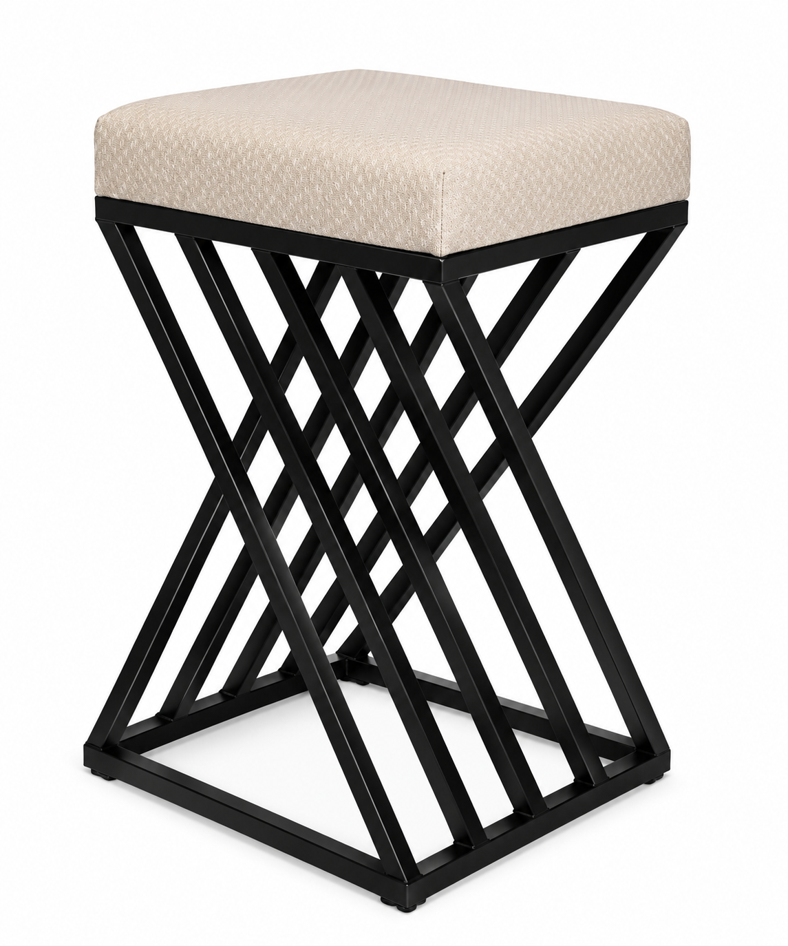 ANISHWAR X-Design Accent Stool | 24 Inch Black Metal Frame with Cushioned Seat | Modern Ottoman Stool for Living Room, Bedroom & Dressing Area