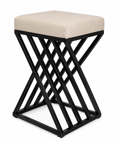 ANISHWAR X-Design Accent Stool | 24 Inch Black Metal Frame with Cushioned Seat | Modern Ottoman Stool for Living Room, Bedroom & Dressing Area