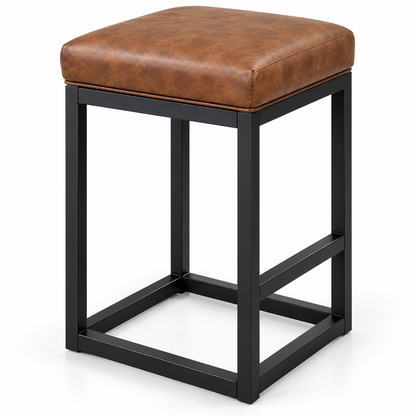 ANISHWAR 24 Inch Cushioned Metal Stool for Home | 15 × 14 Inch Brown Padded Seat Stool | Strong Black Metal Frame | Kitchen, Dining & Bar Stool for Home