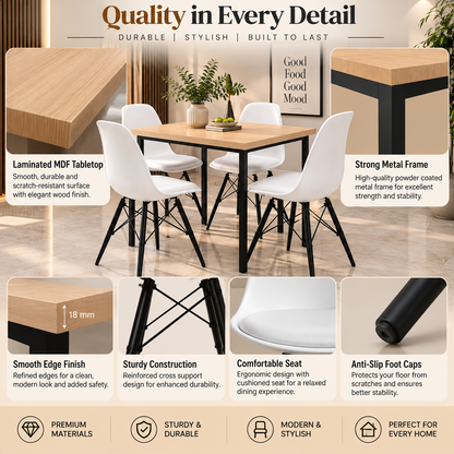 ANISHWAR 4 Seater Dining Table Set with 4 Chairs | 48 × 30 × 30 Inch Dining Table | Modern Wooden Finish Table | Strong Metal Frame | Premium Dining Set
