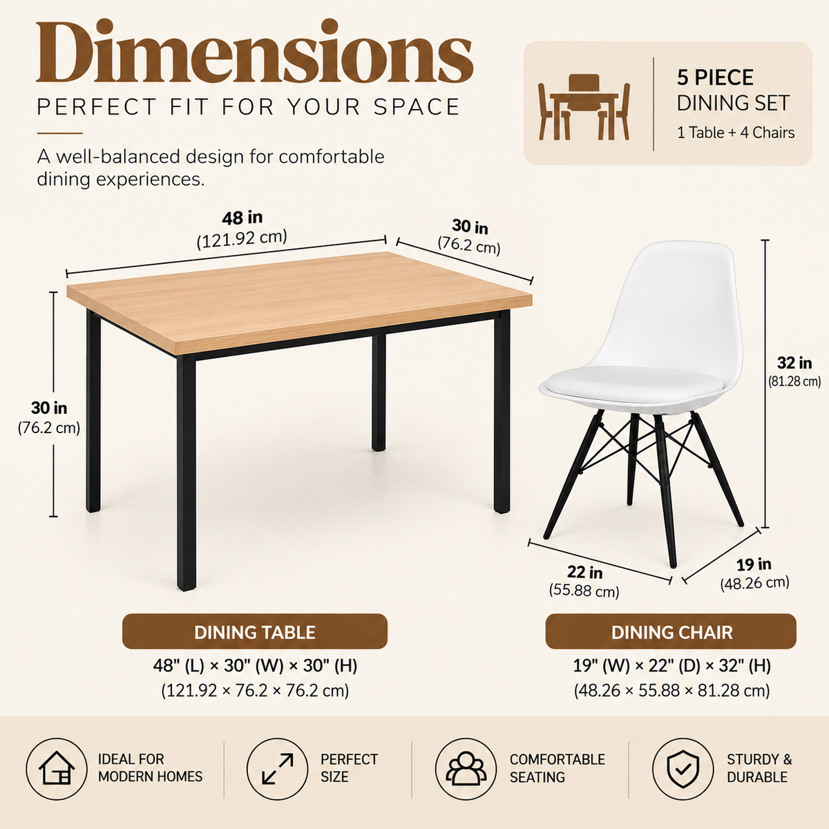 ANISHWAR 4 Seater Dining Table Set with 4 Chairs | 48 × 30 × 30 Inch Dining Table | Modern Wooden Finish Table | Strong Metal Frame | Premium Dining Set