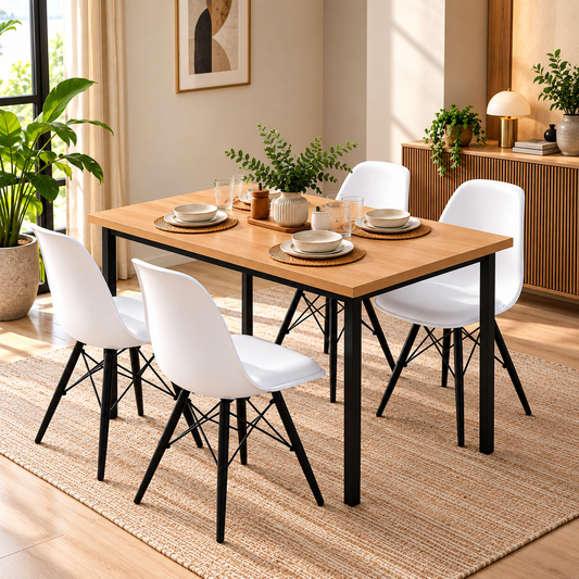 ANISHWAR 4 Seater Dining Table Set with 4 Chairs | 48 × 30 × 30 Inch Dining Table | Modern Wooden Finish Table | Strong Metal Frame | Premium Dining Set
