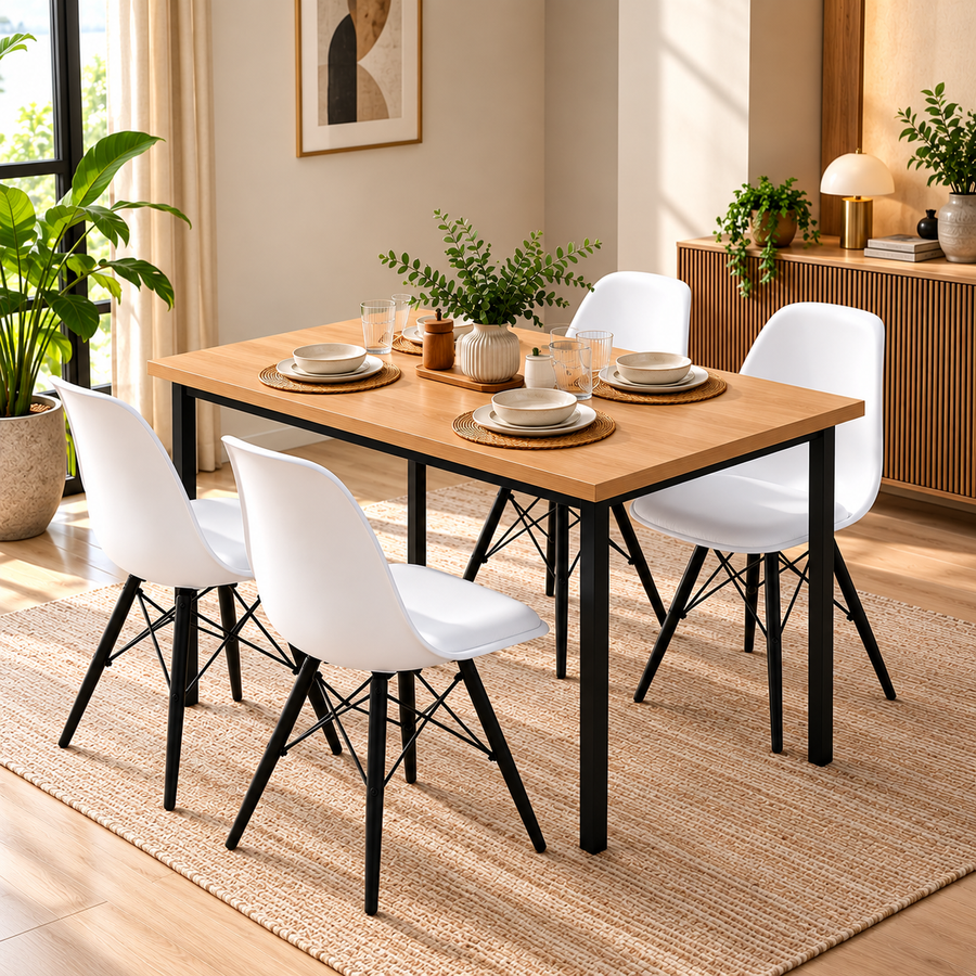 ANISHWAR 4 Seater Dining Table Set with 4 Chairs | 48 × 30 × 30 Inch Dining Table | Modern Wooden Finish Table | Strong Metal Frame | Premium Dining Set