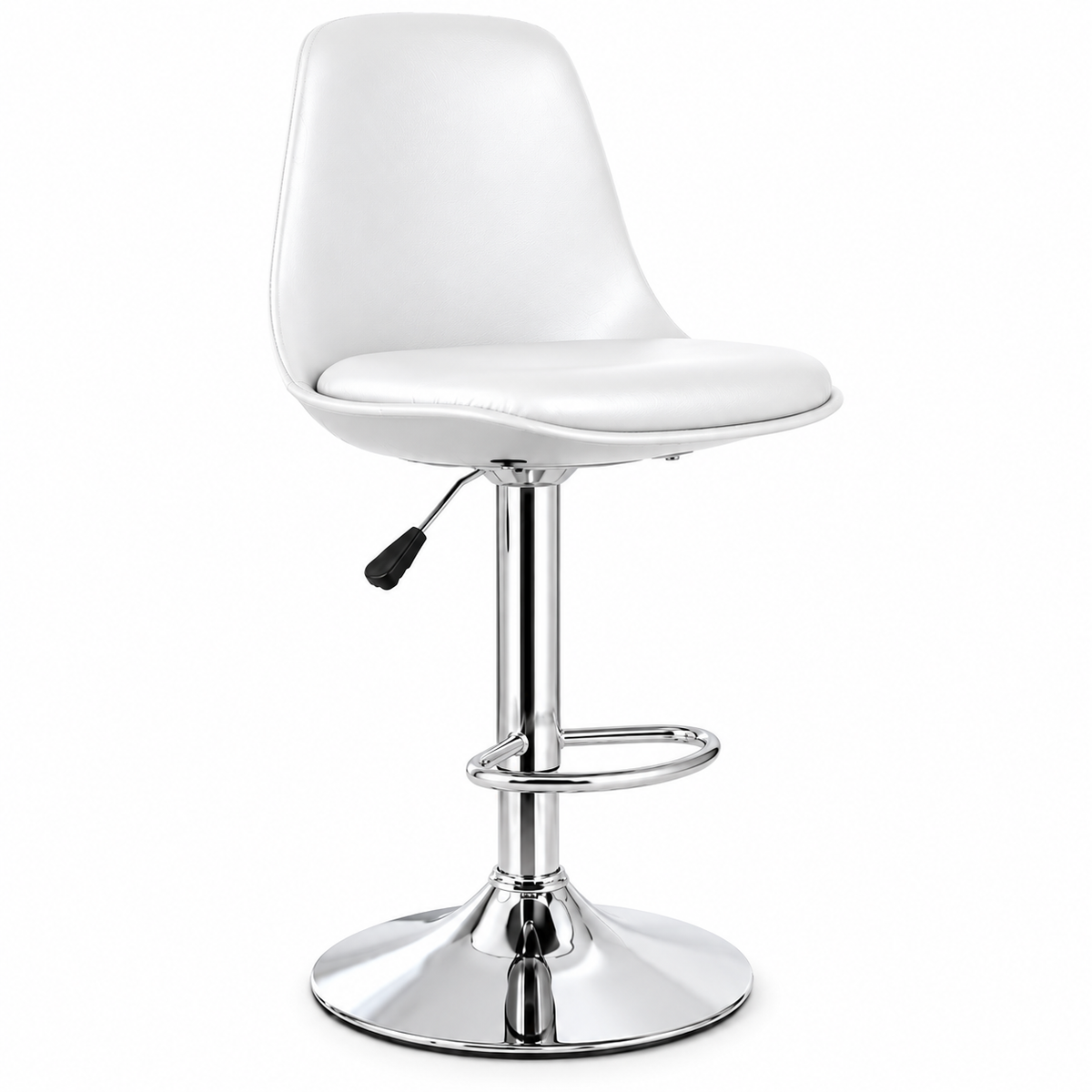 ANISHWAR Adjustable Bar Stool | White Padded Seat with Chrome Metal Base | 360° Swivel Counter Stool | Height Adjustable Kitchen & Bar Chair | Modern Stool