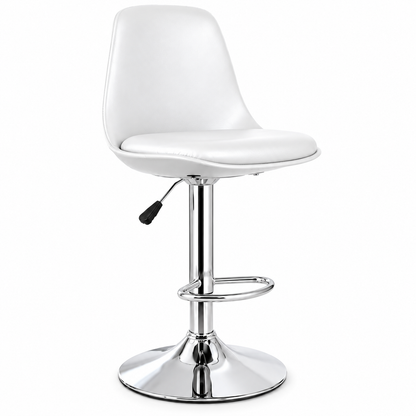 ANISHWAR Adjustable Bar Stool | White Padded Seat with Chrome Metal Base | 360° Swivel Counter Stool | Height Adjustable Kitchen & Bar Chair | Modern Stool