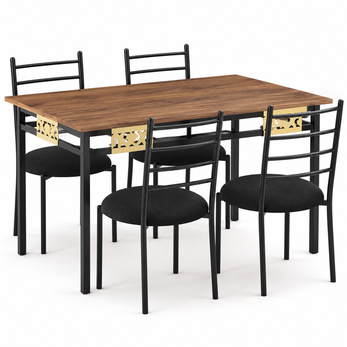 4 Seater Dining Table Set for 4 | Modern Dining Table with Cushioned Chairs | Strong Metal Frame with Wooden Finish Top | 106 × 61 cm | Dining Set for Home