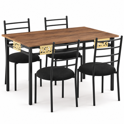 4 Seater Dining Table Set for 4 | Modern Dining Table with Cushioned Chairs | Strong Metal Frame with Wooden Finish Top | 106 × 61 cm | Dining Set for Home