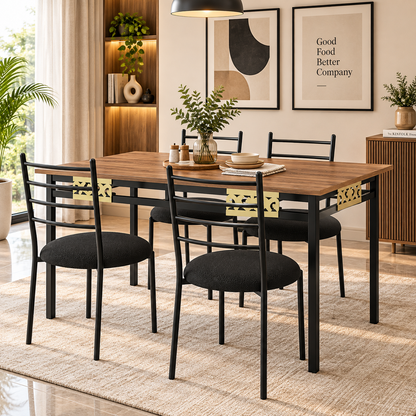 4 Seater Dining Table Set for 4 | Modern Dining Table with Cushioned Chairs | Strong Metal Frame with Wooden Finish Top | 106 × 61 cm | Dining Set for Home