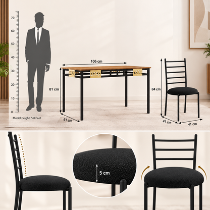 4 Seater Dining Table Set for 4 | Modern Dining Table with Cushioned Chairs | Strong Metal Frame with Wooden Finish Top | 106 × 61 cm | Dining Set for Home