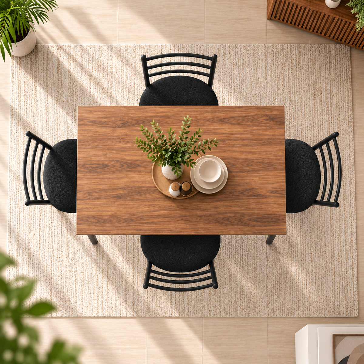 4 Seater Dining Table Set for 4 | Modern Dining Table with Cushioned Chairs | Strong Metal Frame with Wooden Finish Top | 106 × 61 cm | Dining Set for Home