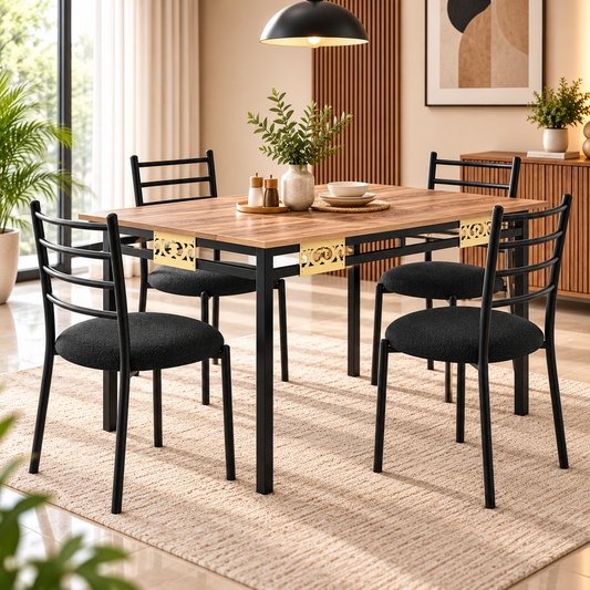 4 Seater Dining Table Set for 4 | Modern Dining Table with Cushioned Chairs | Strong Metal Frame with Wooden Finish Top | 106 × 61 cm | Dining Set for Home