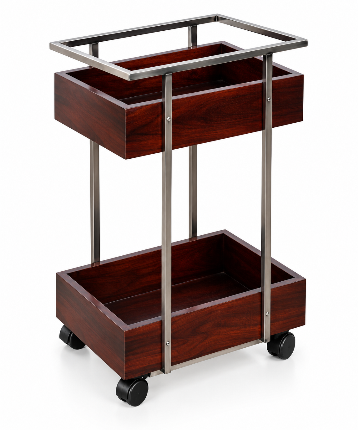ANISHWAR 2-Tier Storage Trolley | Sheesham Wood Storage Trays with Metal Frame & Wheels | Multipurpose Serving & Utility Cart for Living Room, Kitchen & Home