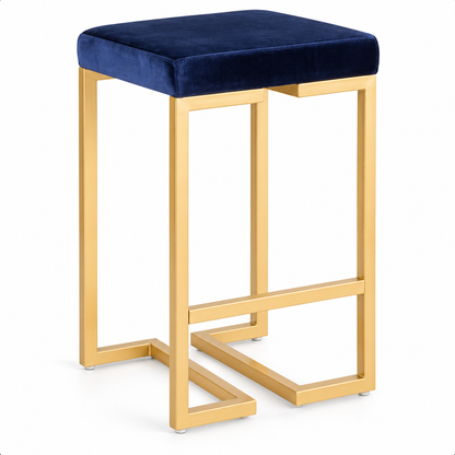ANISHWAR Golden Metal Stool with Cushioned Seat | 15.25 × 13.25 Inch Vanity Stool | Modern Gold Finish Metal Frame | Multipurpose Stool for Bedroom, Dressing & Home