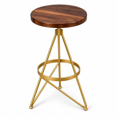 ANISHWAR Round Side Table | 25 Inch Golden Metal Frame with Wooden Finish MDF Top | Modern Accent Table for Living Room, Bedroom & Home Decor