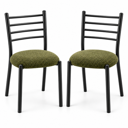 ANISHWAR Set of 2 Modern Dining Chairs for Home | Black Metal Frame with Cushioned Seat | 83 cm High Dining Chairs | Green & Black Cushion Colour Options | Dining Room & Kitchen Chairs