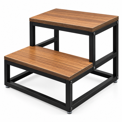 ANISHWAR 2 Step Step Stool for Home | Wooden Finish Platform with Strong Metal Frame | 14 Inch Height Safety Step Stool for Kitchen, Bathroom & Home | Pre-Assembled