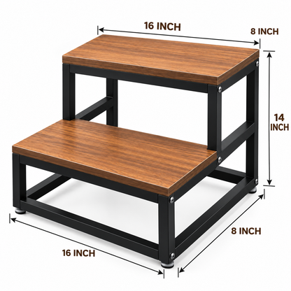ANISHWAR 2 Step Step Stool for Home | Wooden Finish Platform with Strong Metal Frame | 14 Inch Height Safety Step Stool for Kitchen, Bathroom & Home | Pre-Assembled