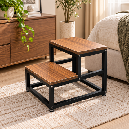 ANISHWAR 2 Step Step Stool for Home | Wooden Finish Platform with Strong Metal Frame | 14 Inch Height Safety Step Stool for Kitchen, Bathroom & Home | Pre-Assembled
