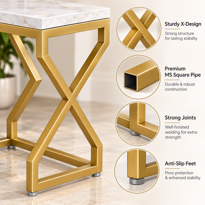 ANISHWAR X-Design Nesting Side Tables Set of 3 | Small, Medium & Large | Marble Finish Top with Gold Metal Frame | Modern Accent Tables for Living Room, Bedroom & Sofa
