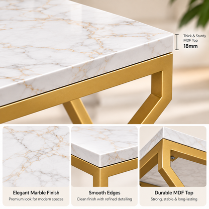 ANISHWAR X-Design Nesting Side Tables Set of 3 | Small, Medium & Large | Marble Finish Top with Gold Metal Frame | Modern Accent Tables for Living Room, Bedroom & Sofa