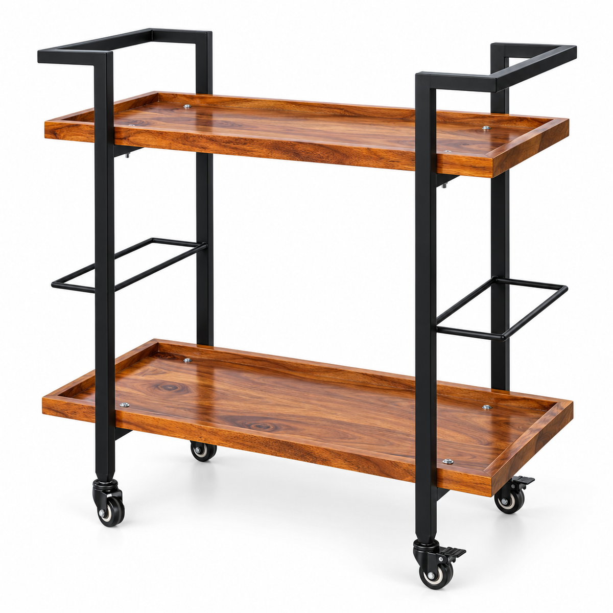 Anishwar Metal + Wood Bar Trolley ( Black And Brown Finish )