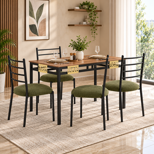 4 Seater Dining Table Set for 4 | Modern Dining Table with 4 Cushioned Chairs | Wooden Finish Top with Strong Metal Frame | 48 × 30 Inch Dining Table | Dining Set for Home