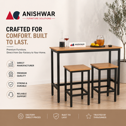 3 Piece Bar Table Set with 2 Stools, 40 x 16 Inch Counter Height Table, Wooden Finish MDF Tabletop with Black Metal Frame, Modern Breakfast Table Set for Kitchen, Dining Room & Small Spaces