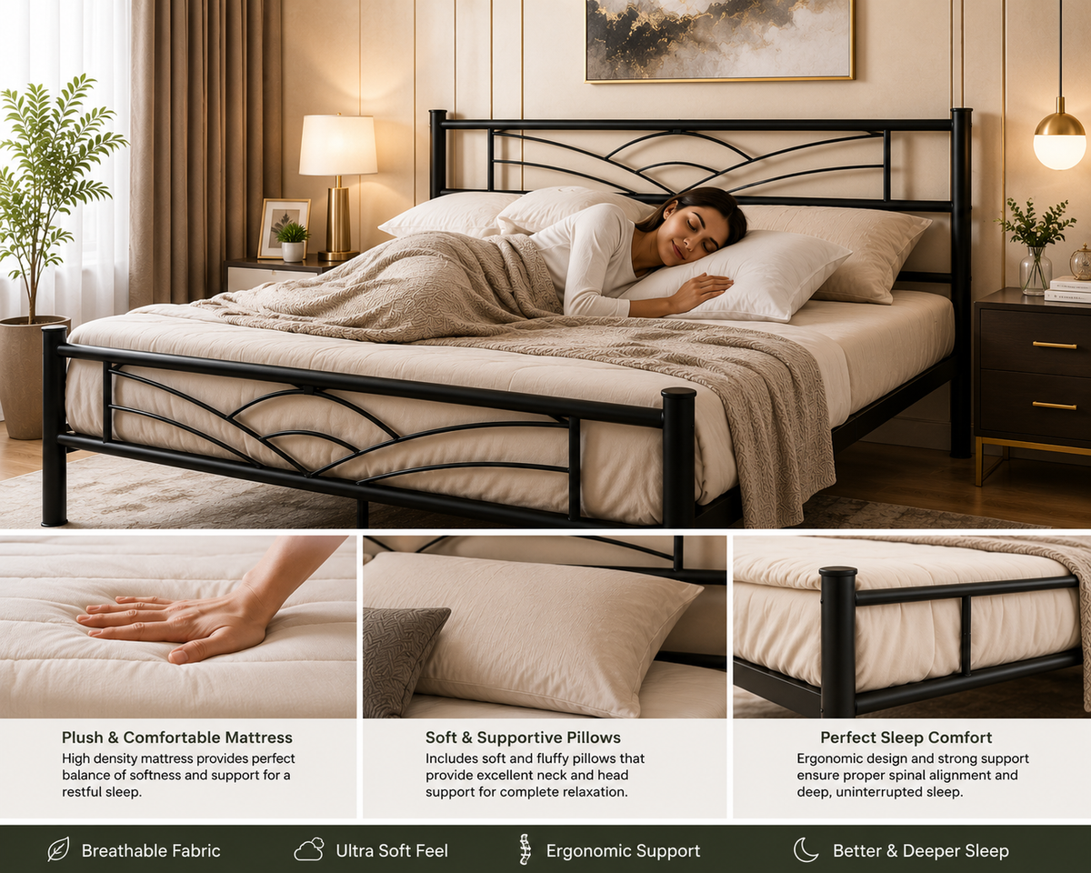 King Size Metal Bed for Bedroom | Modern & Sturdy Steel Bed