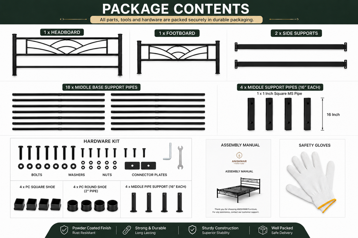King Size Metal Bed for Bedroom | Modern & Sturdy Steel Bed