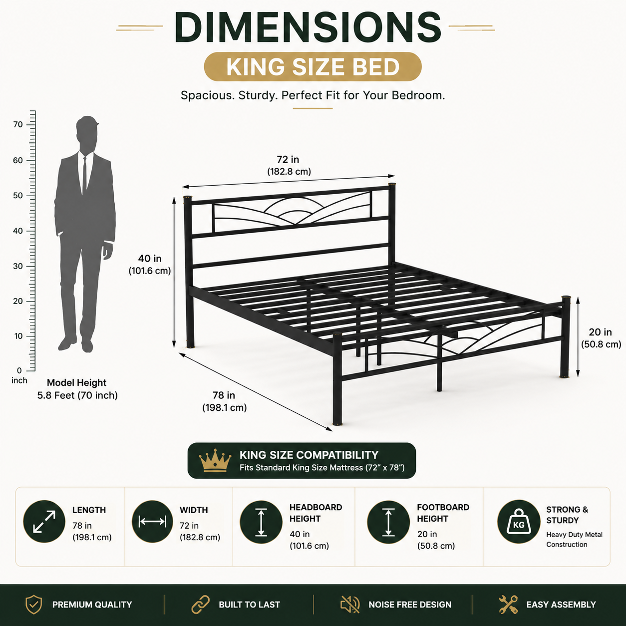 King Size Metal Bed for Bedroom | Modern & Sturdy Steel Bed