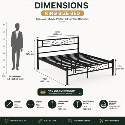 King Size Metal Bed for Bedroom | Modern & Sturdy Steel Bed
