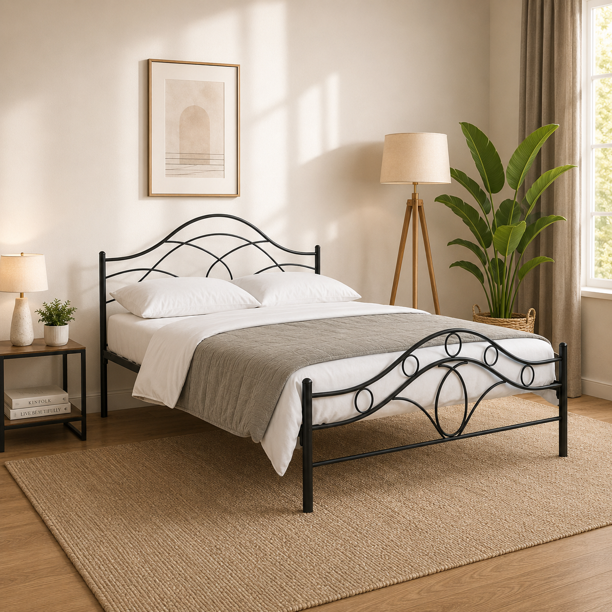 Metal King Size Bed | Metal Double Bed with Headboard | Bed for Bedroom | Iron Black | DIY (Do It Yourself)