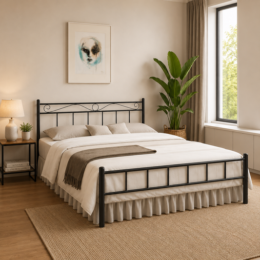 London Metal Queen Size Bed | Metal Double Bed with Headboard | Bed for Bedroom | Iron Black | DIY (Do It Yourself)